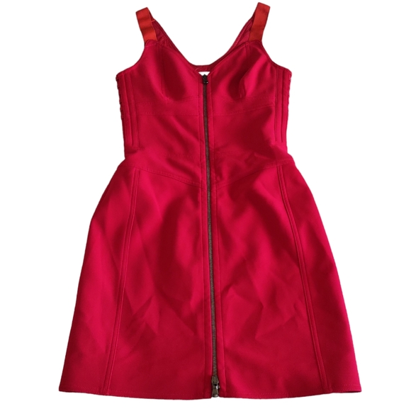 Moschino Size 4 Sleeveless Lace Up Front Zip Red Dress - Picture 1 of 13